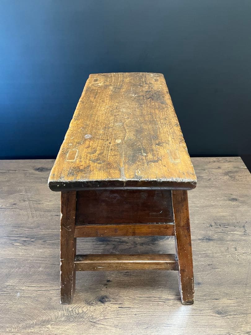 アンティーク 無垢材 引出し付　スツール　ベンチ　花台