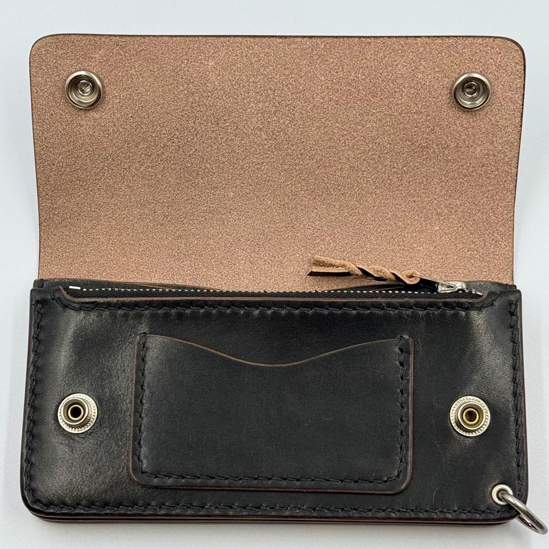 トラッカーウォレット(ブラック)タロンジッパー　サドルレザー　真鍮ニッケル