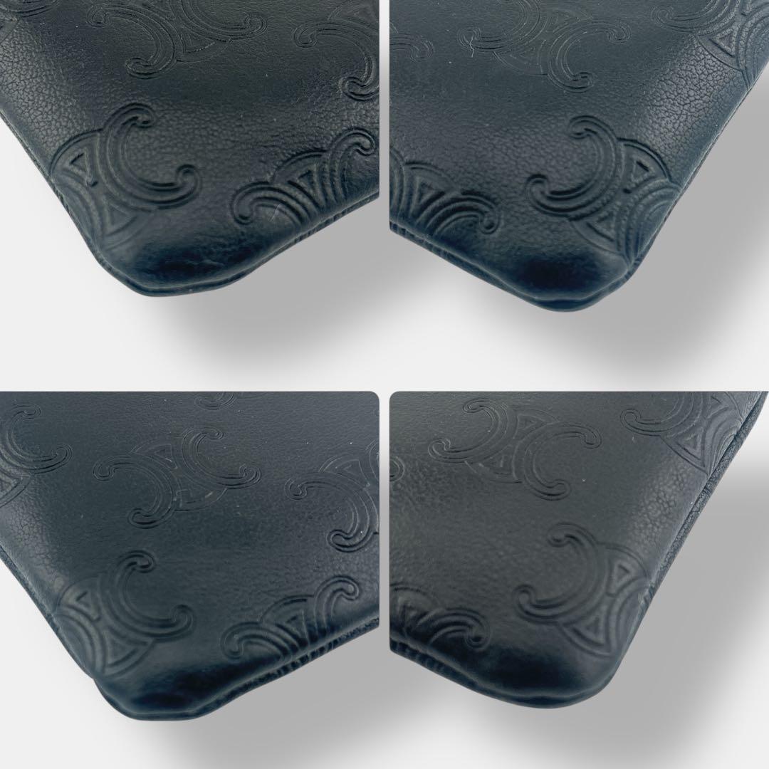 極美品 セリーヌ トリオンフ　フック付き ケース　総柄　ブラック レザー