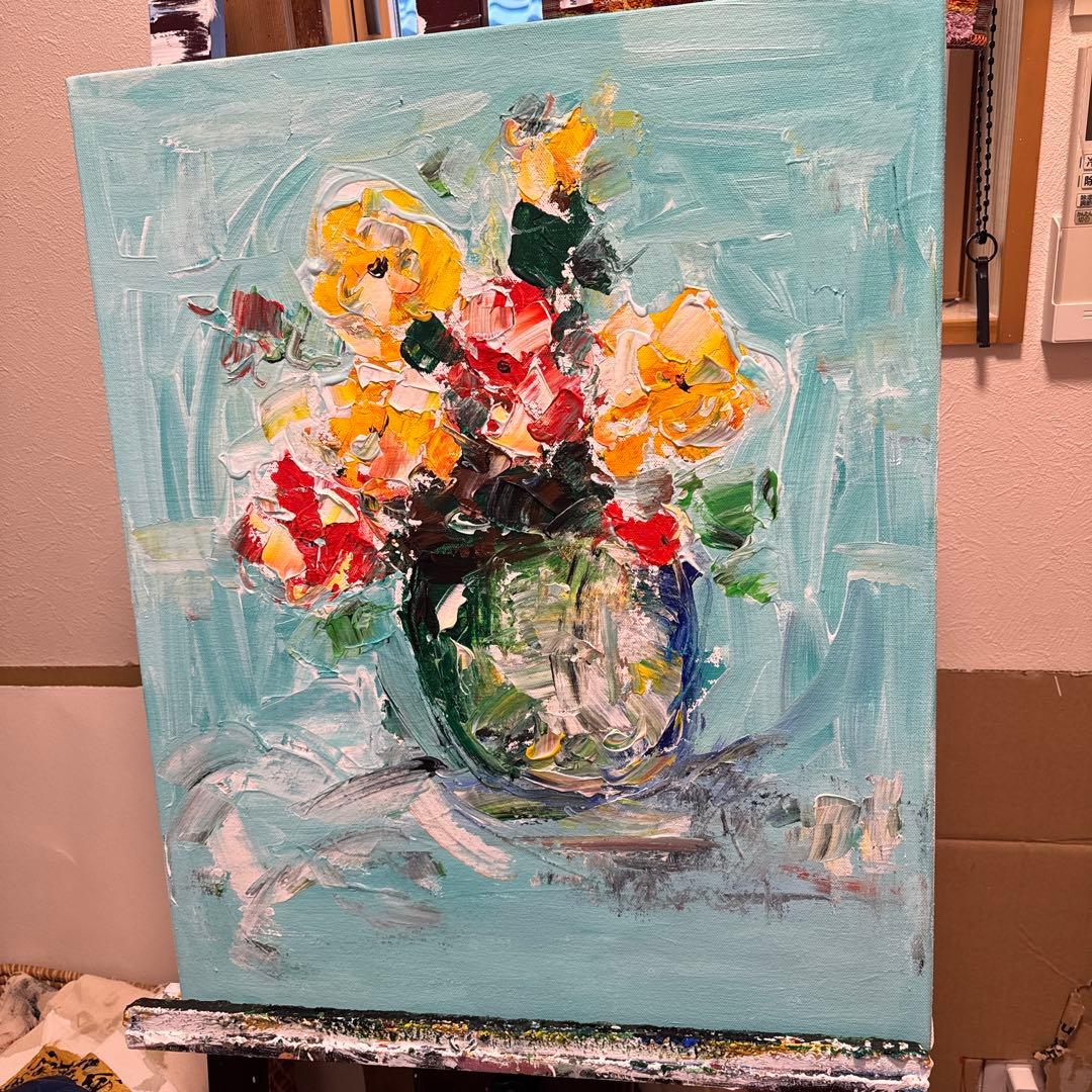 花瓶の花 油彩画 size 50 cm x 60