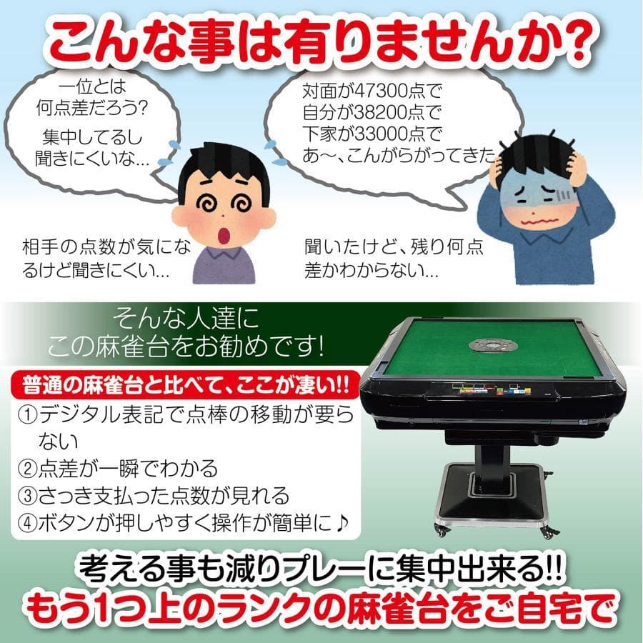 全自動 麻雀卓 折りたたみ式 デジタル表記 キャスター付き 家庭用（ブラック）