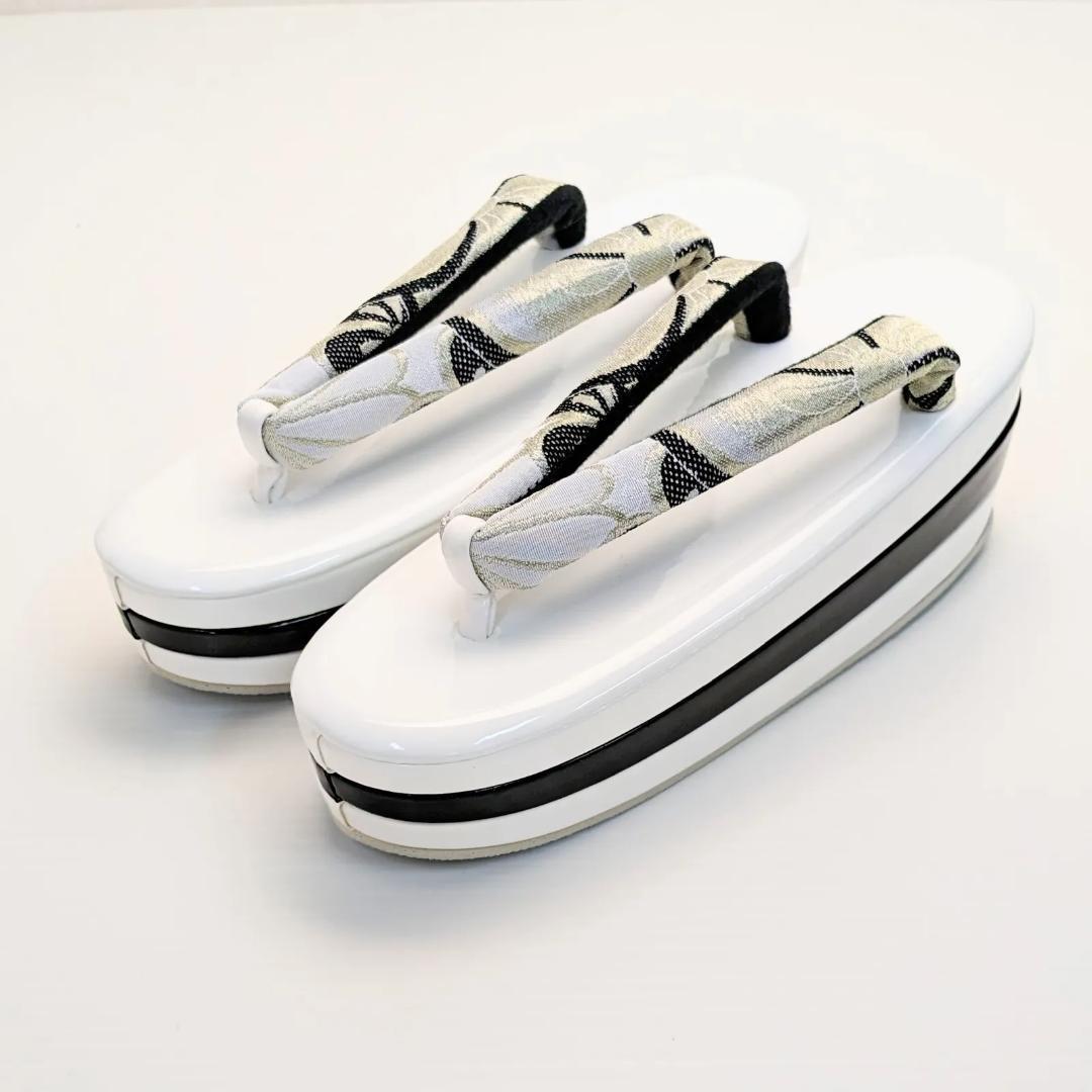 和装 草履バッグセット 帯地 梅 桜 白×黒 3枚芯 フリーサイズ k15-7