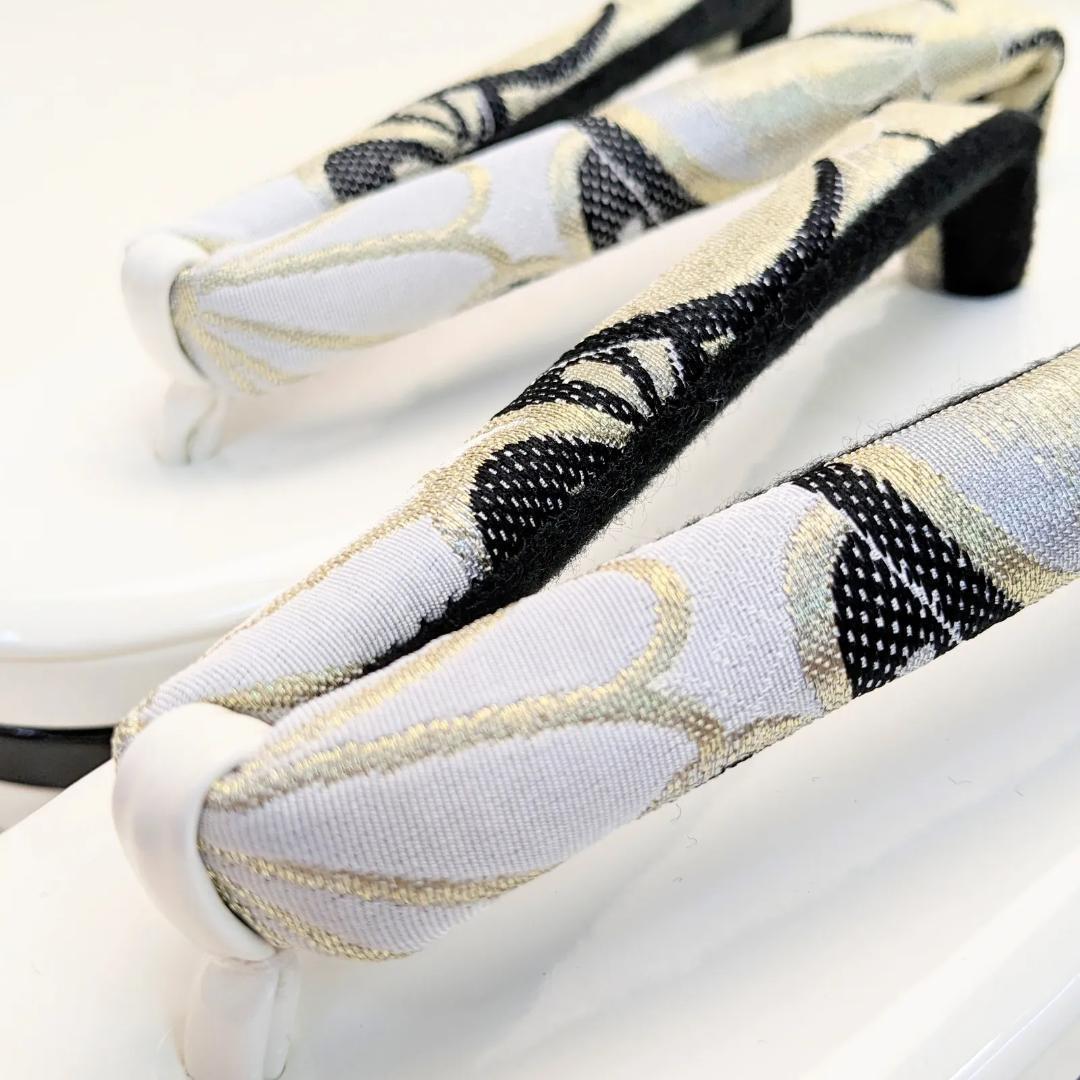 和装 草履バッグセット 帯地 梅 桜 白×黒 3枚芯 フリーサイズ k15-7