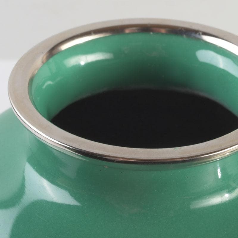 七宝焼 安井幸晴作 牡丹文 花瓶 唐木台付 共箱 V 9556