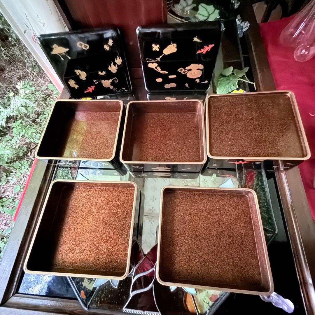 超限定1月2日20時迄‼️JAPAN『図替り宝尽くし』蒔絵梨地四段重台座付木箱入