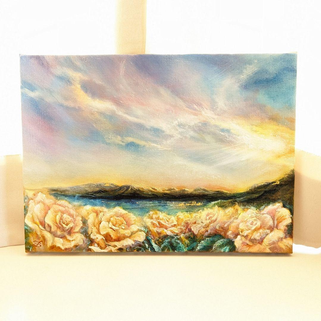 風景画 油絵風景画 一点物真筆painterTMK 朝焼け空 夕焼け空 薔薇絵画