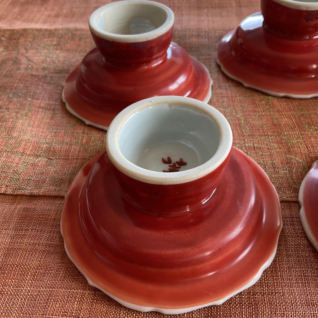 九谷焼　須田菁華　赤地緑彩　高台小鉢　5客揃い