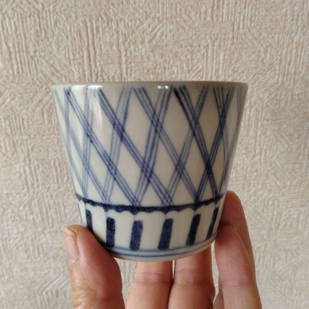 古伊万里染付格子文蕎麦猪口