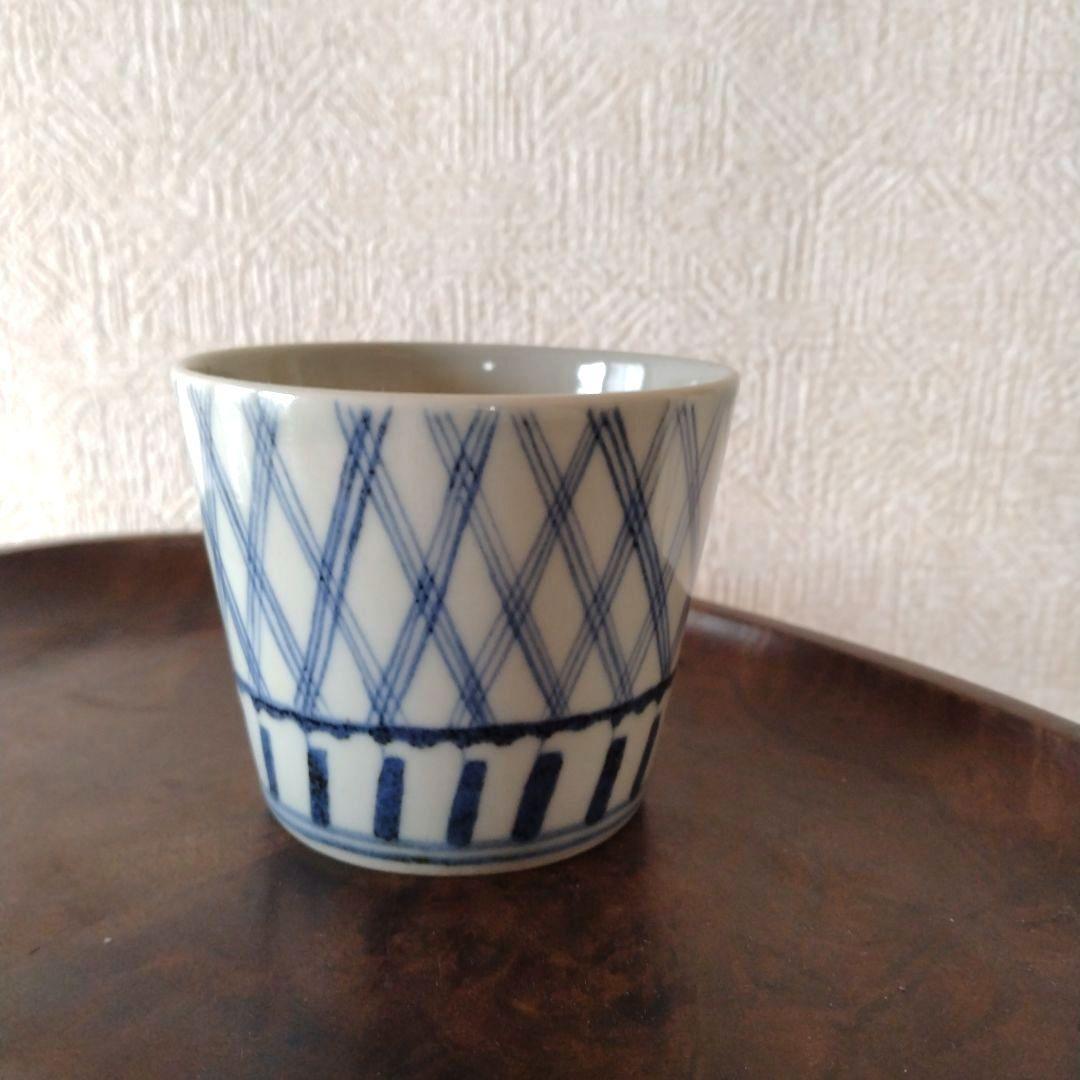 古伊万里染付格子文蕎麦猪口
