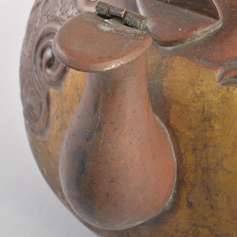 煎茶道具　銅製鎚起　花文　湯沸し　水次　薬缶　M　R6809