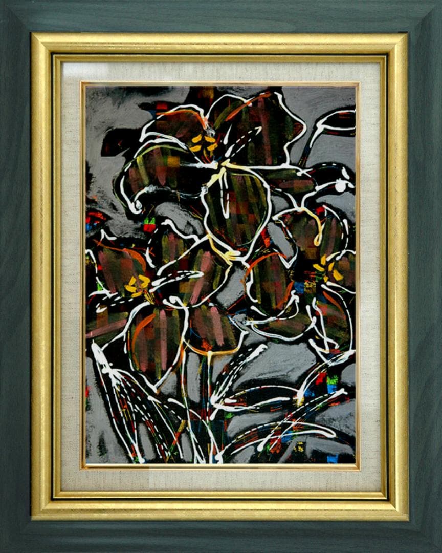 油絵 菅家令子 絵 絵画 インテリア 額付(銀) F4-090416 花 ゆり