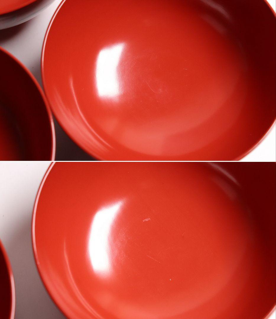 CG34 輪島塗 時代木製漆器 竹笹蒔絵 朱塗御吸物椀 五客 / 伝統漆芸茶懐石