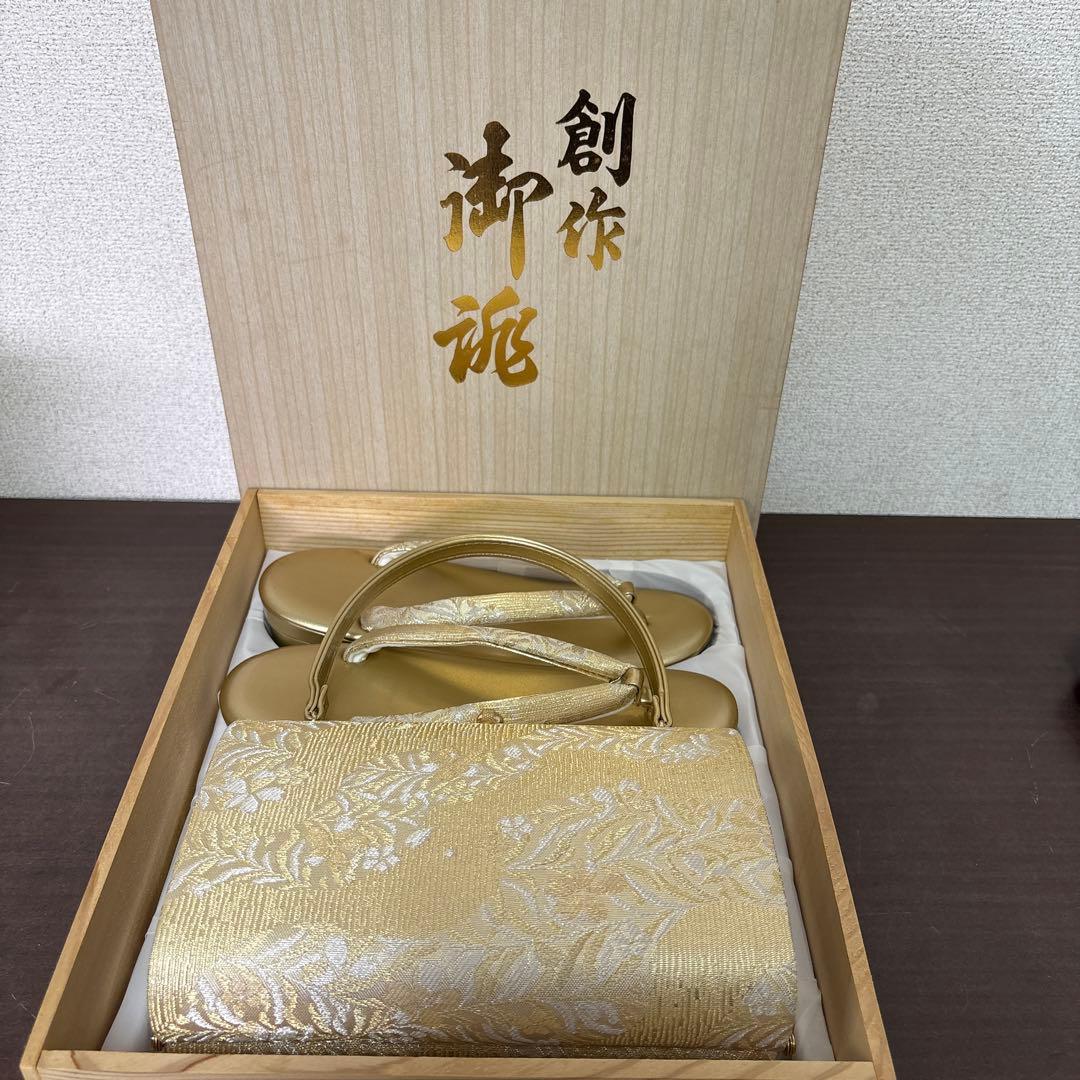 和装セット　バッグ　下駄　草履　ゴールド　着物　入学式　冠婚葬祭/C-0