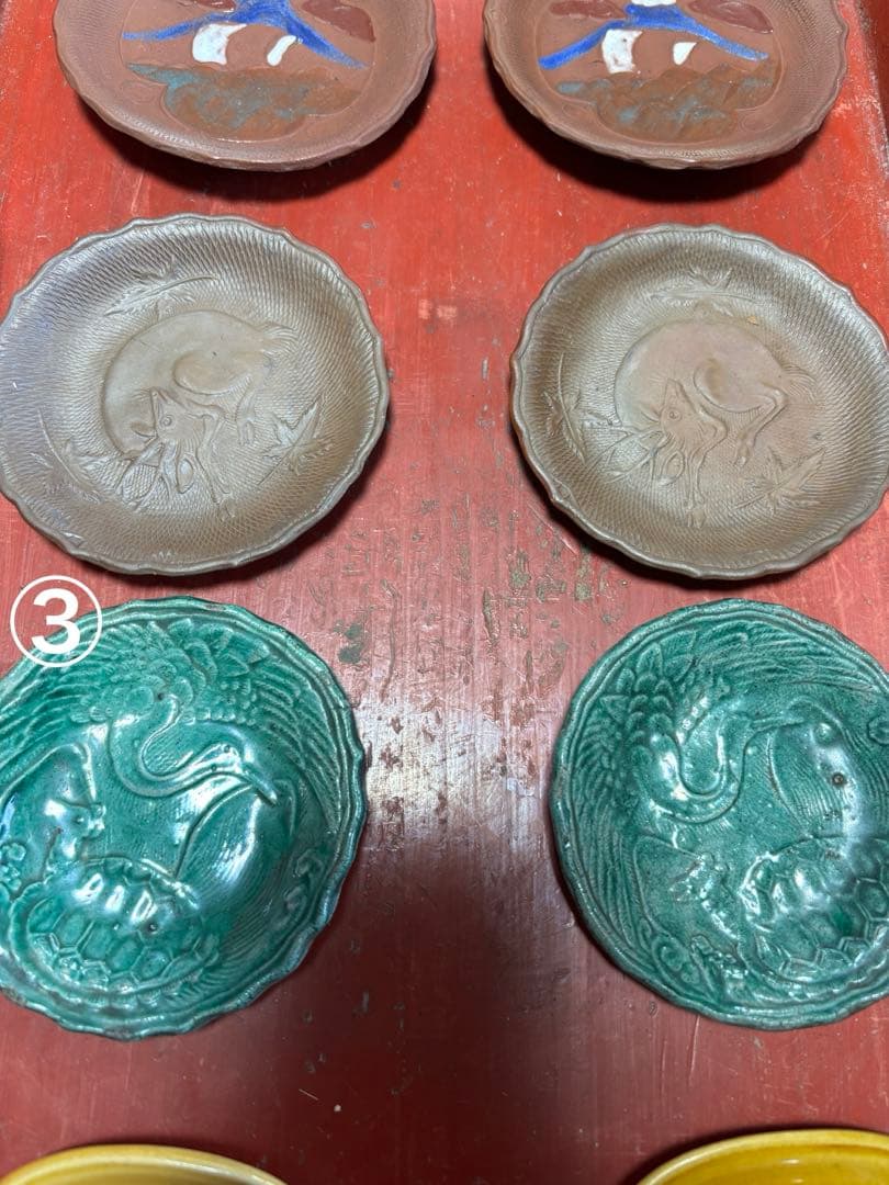 珉平焼 せんべい皿 緑釉 豆皿 淡路焼 民平焼 伊賀焼