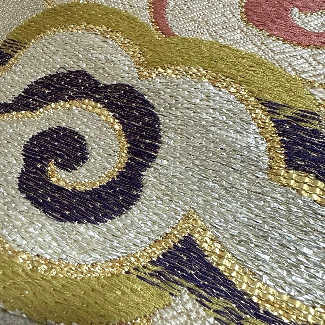 誉田源兵衛】正絹 名古屋帯 瑞雲×青海波 銀地 一松地紋 フォーマル 美