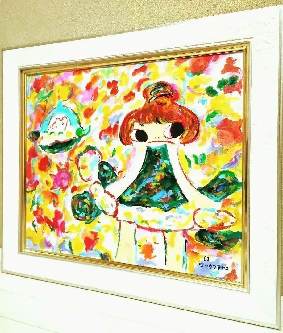 F8号］ロッカクアヤコ 肉筆保証/手描作品/表裏サイン有/絵画/油彩