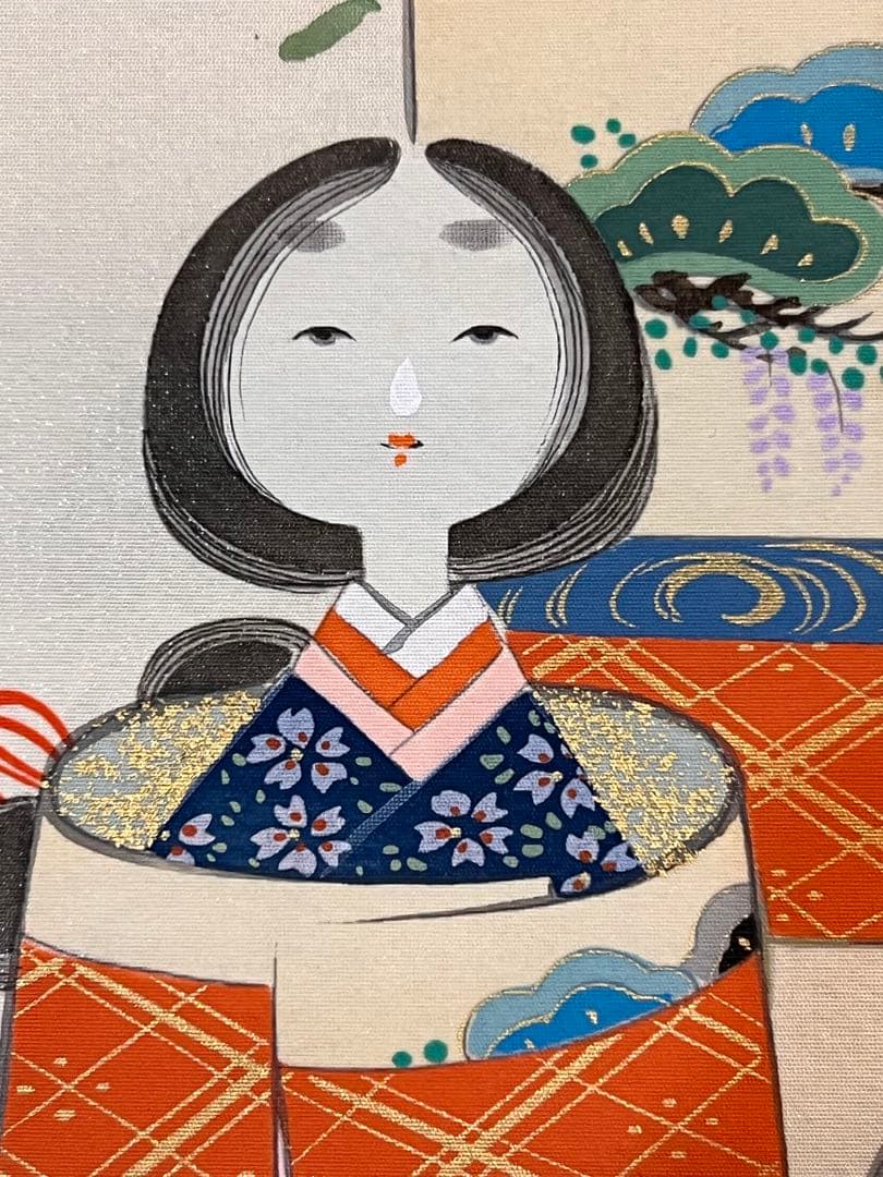 岩本栖堂 掛け軸 掛軸『立雛』 絹本 共箱 雛祭り ひな祭り 日本画 直筆 茶掛