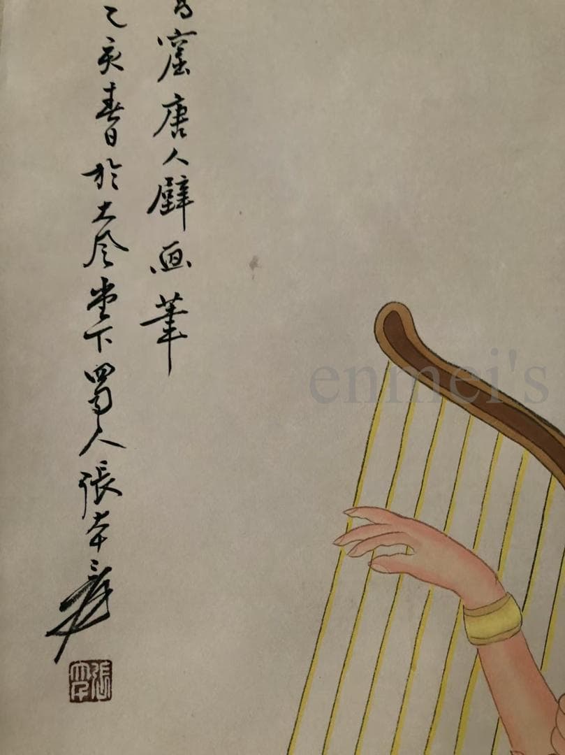 中国古美術・純手描き四尺人物掛軸・国画・張大千印款・宣紙・賞物