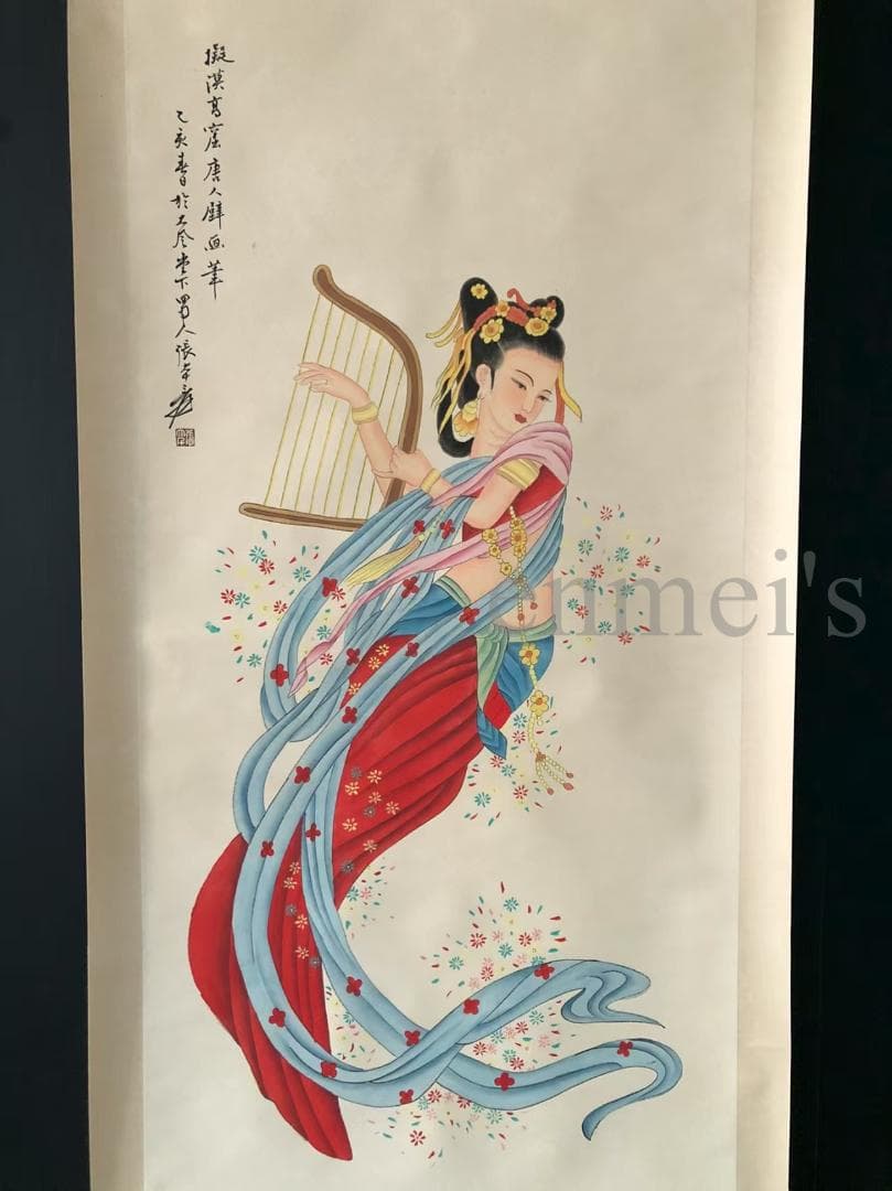 中国古美術・純手描き四尺人物掛軸・国画・張大千印款・宣紙・賞物