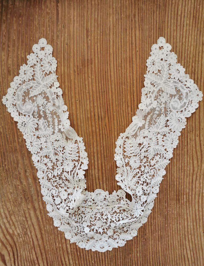 アンティーク繊細なブリュッセル デュセスレース ロングラペット付け襟