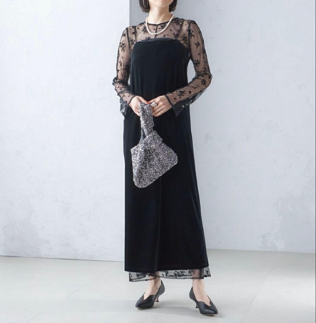 kaene:フロッキー レース ポリエステルベロア 2WAY ドレス／SHIPS kaene:フロッキー レース ポリエステルベロア 2WAY ドレス（セレモニー