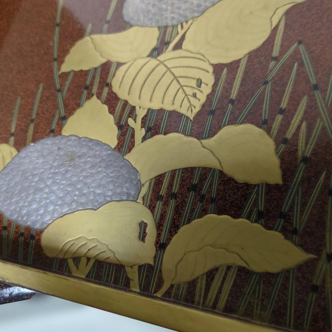 骨董　硯箱　蒔絵　紫陽花　大小　2枚組　木箱　木製　漆器