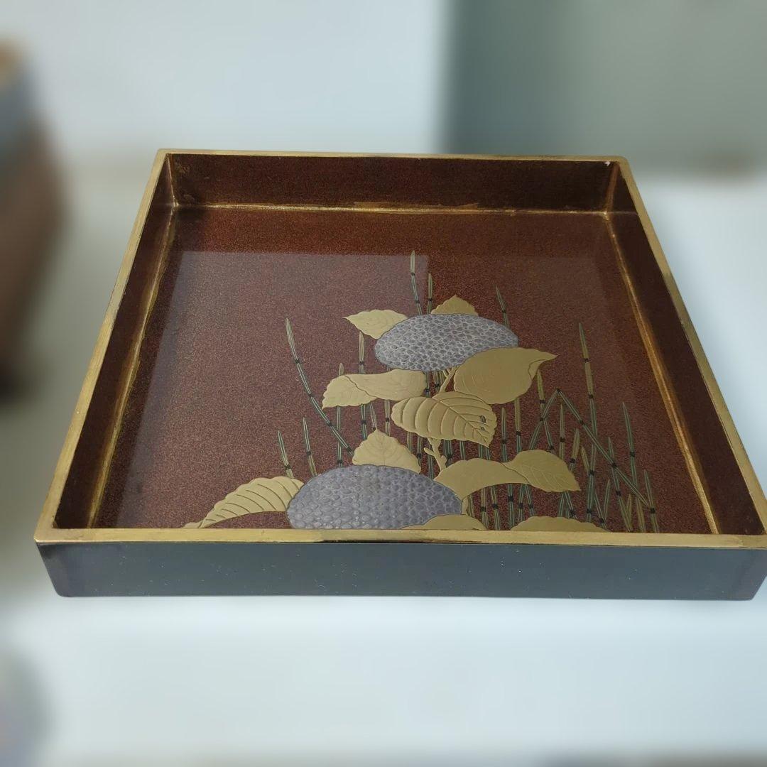 骨董　硯箱　蒔絵　紫陽花　大小　2枚組　木箱　木製　漆器