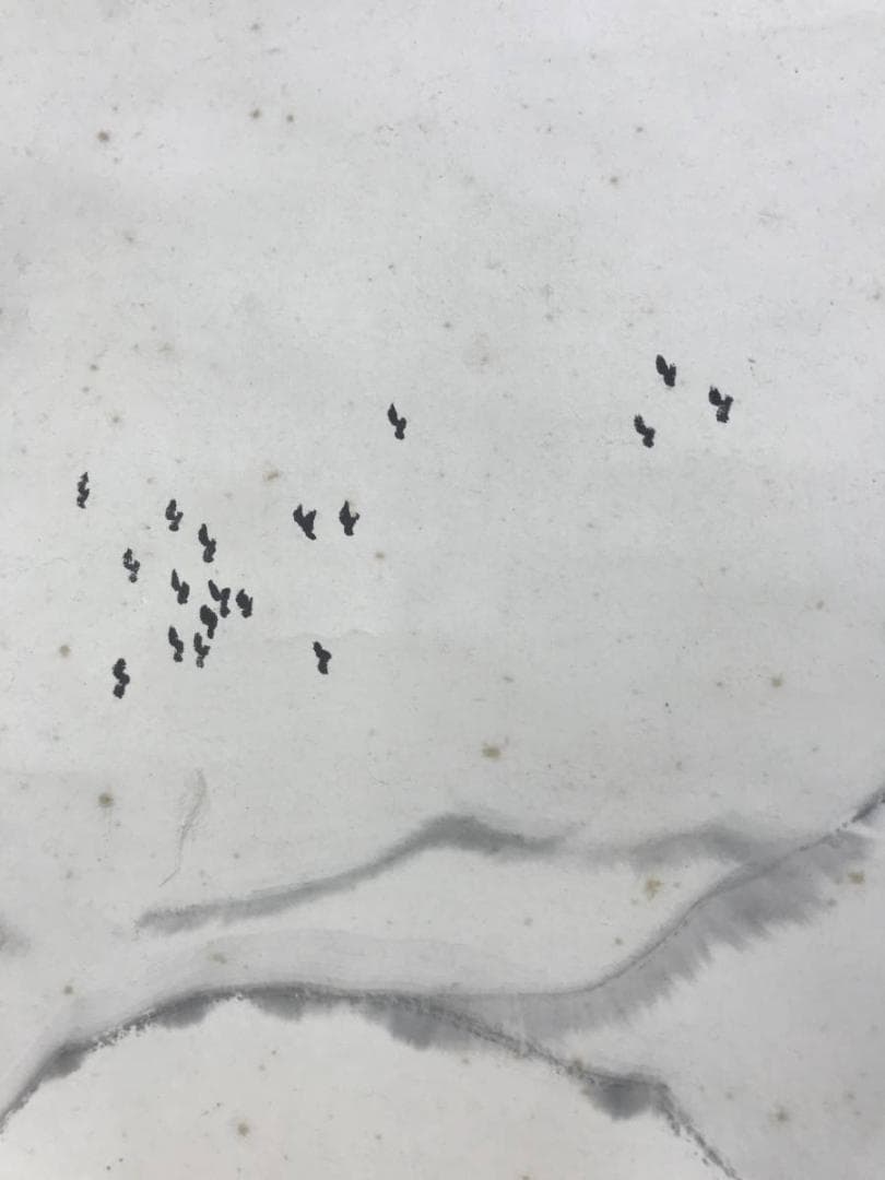 作者不詳/雪中山水飛鳥図/山水図/掛軸☆宝船☆AD-425