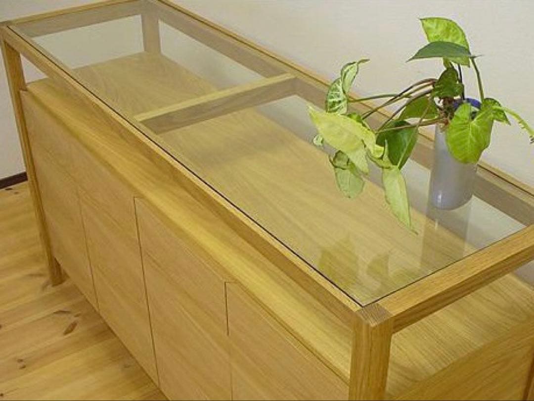 ガラストップリビングボード オーク/ 140cm / サイドボード