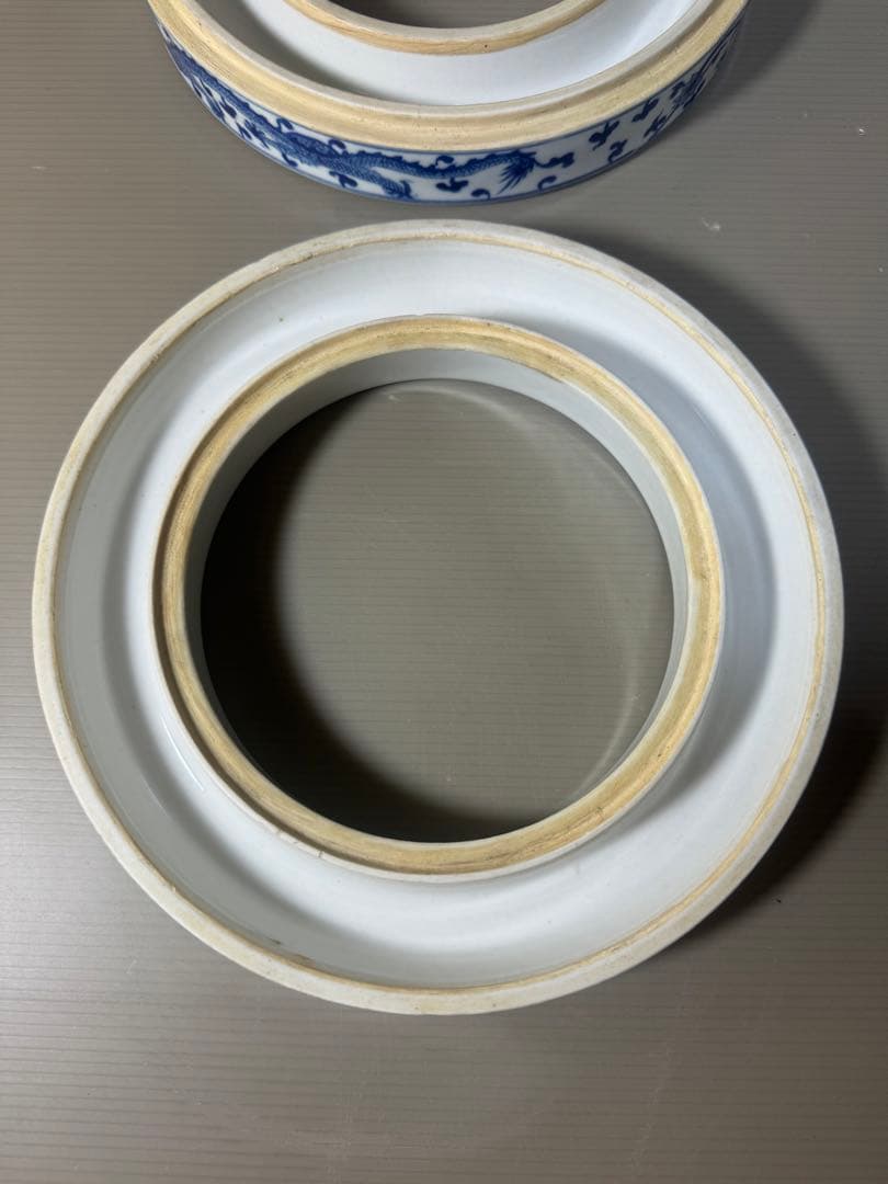 2430 骨董　染付青花　龍文　蓋物　置物　時代物