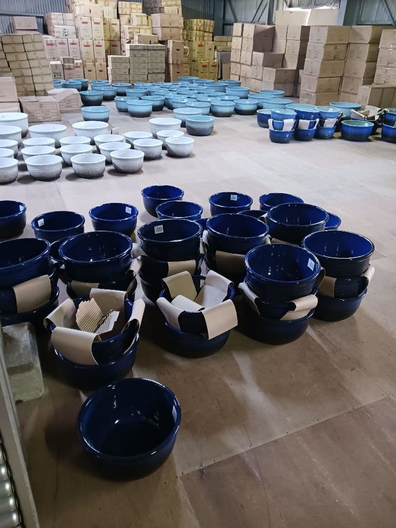 新品 ∅50特大 陶器 睡蓮鉢 手造り メダカ鉢 難有 ラピスブルー 青 LDB