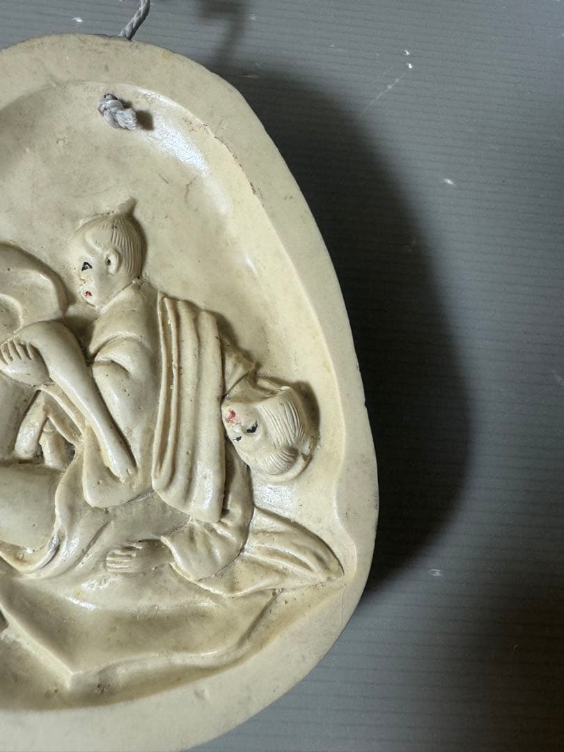 2498 骨董 裏春画 置物 彫刻 おたふく おかめ 裏絵 縁起物 お多福 お面