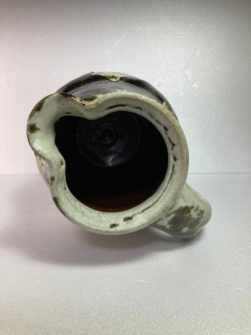 高内秀剛　糖釉把手付瓶　ピッチャー　益子焼　民藝　民芸　花瓶