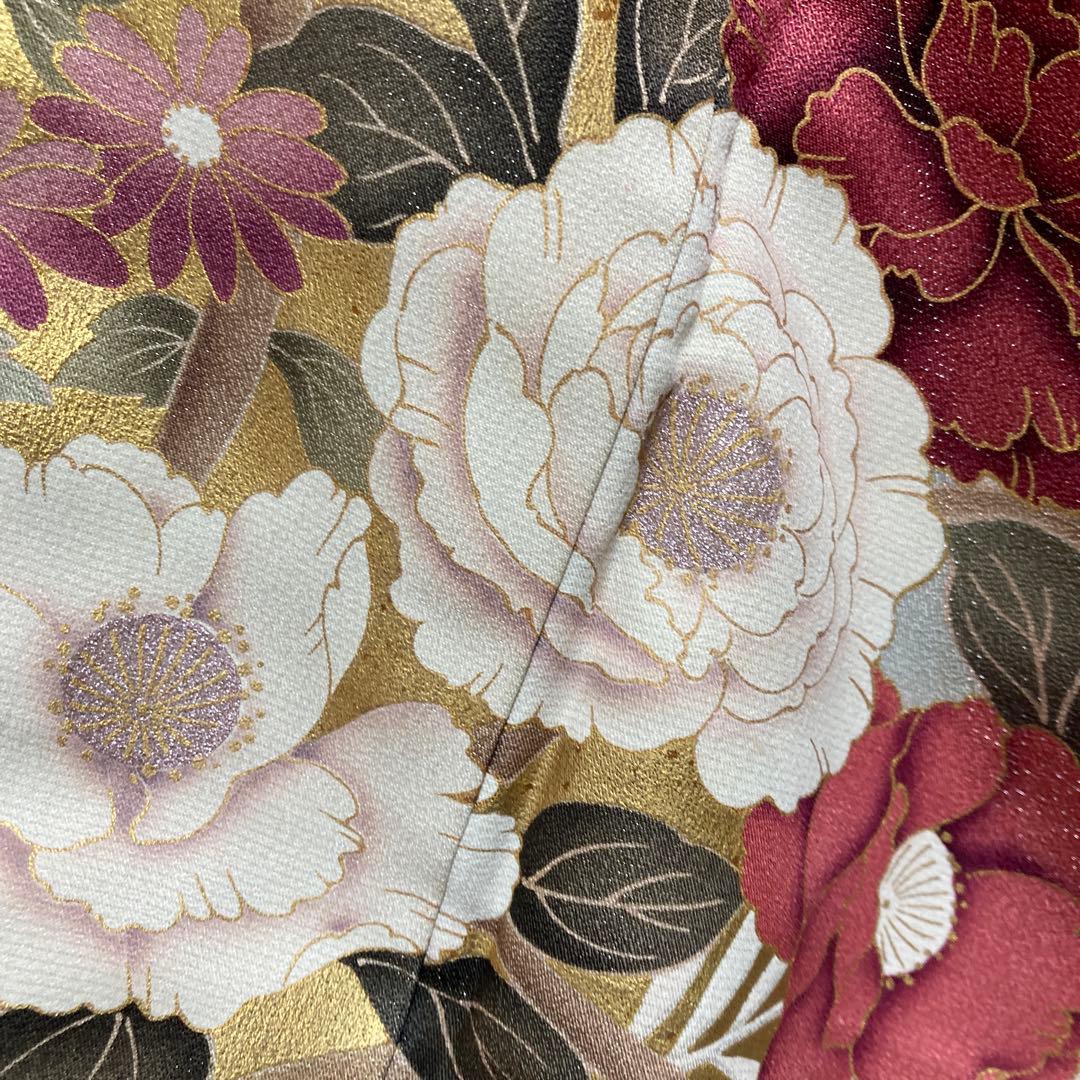 1回着用 振袖 牡丹 銀通し 大柄 トールサイズ アースカラー