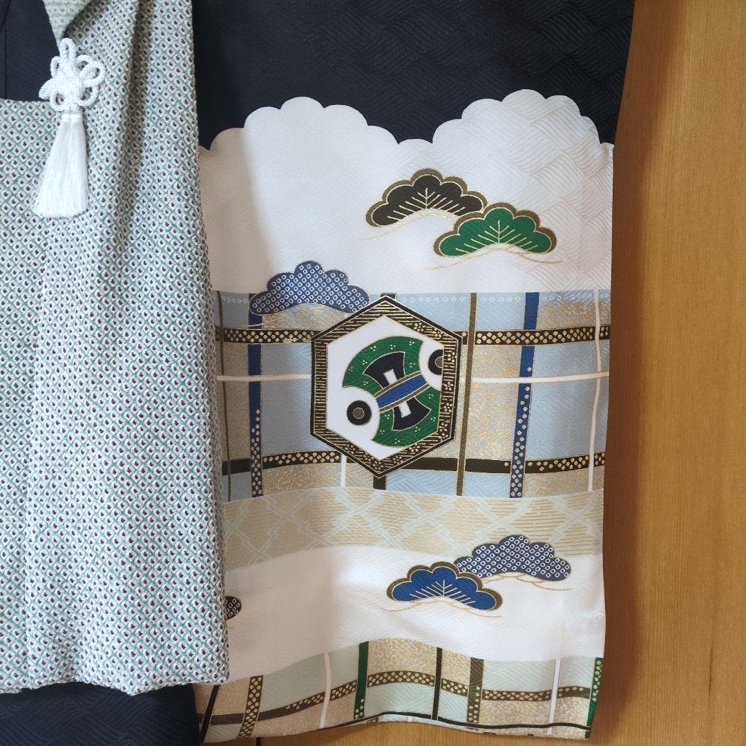 七五三３歳男の子着物と正絹総絞りの被布（中綿無し）ペパーミントグリー