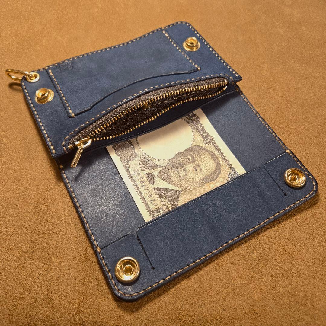 238ミドル　トラッカーウォレット イタリアンレザーMARGOT【ネイビー】