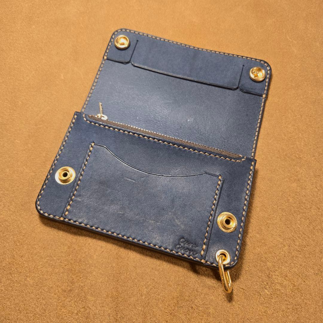 238ミドル　トラッカーウォレット イタリアンレザーMARGOT【ネイビー】