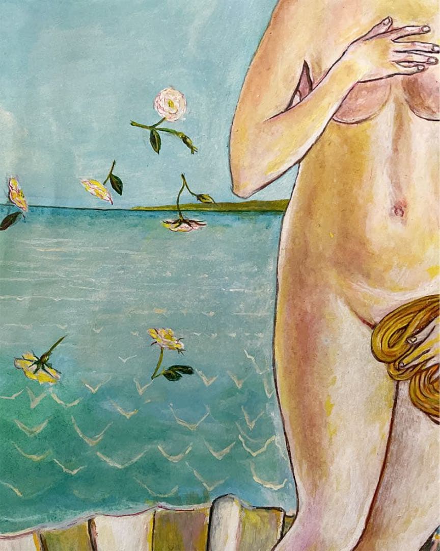 アクリル画　ヴィーナス誕生部分模写