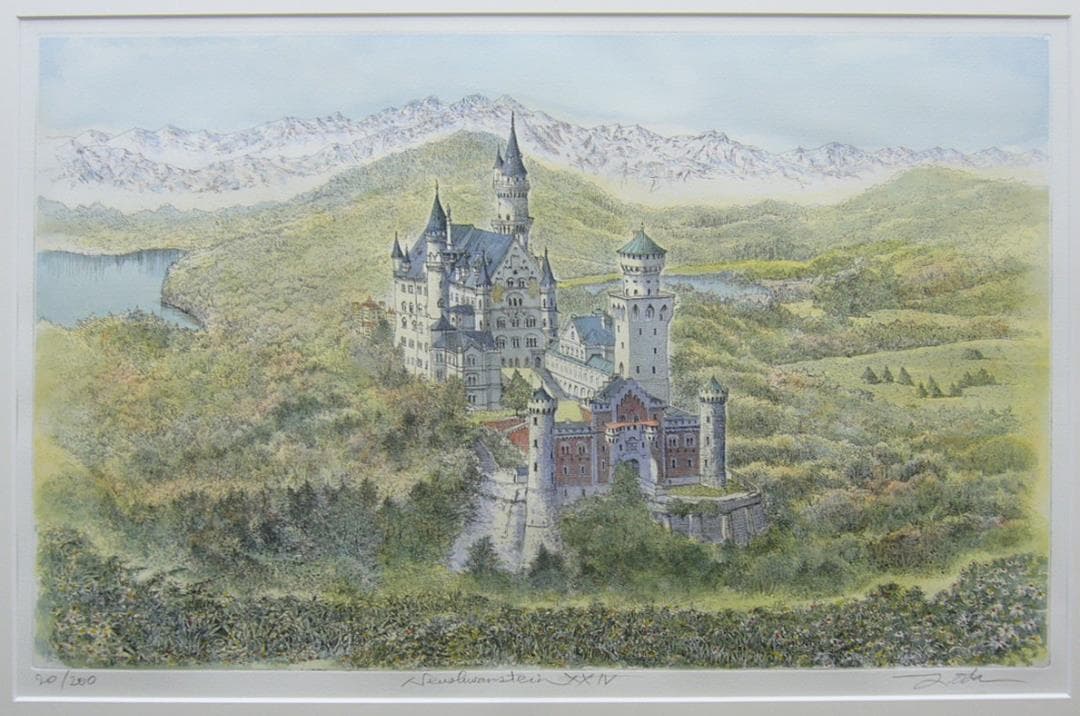 絵画 織田義郎 手彩色エッチング ノイシュバンシュタイン城 - メルカリ
