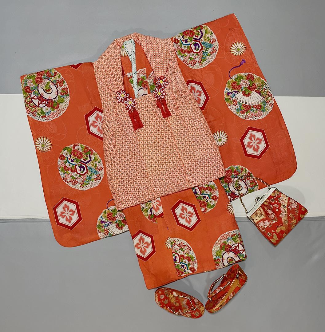 七五三 3歳 女の子 子供 アンティーク 着物 正絹 被布 セット