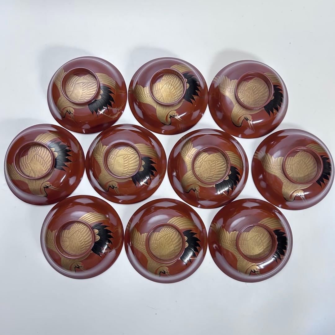 輪島塗 金蒔絵 松鶴 汁椀 吸物椀 10客 漆器