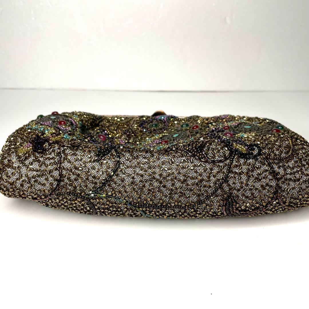 【美品】ルミーはしもと 総ビーズ ハンドバッグ がま口 皇室御用達