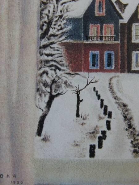 岡鹿之助、雪の街、希少な画集より、新品高級額・額装付、状態良好