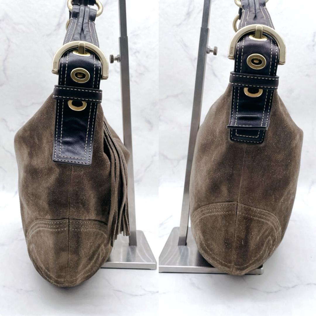 コーチ ホーボー ワンショルダーバッグ ハーフムーン スエード レザー ブラウン