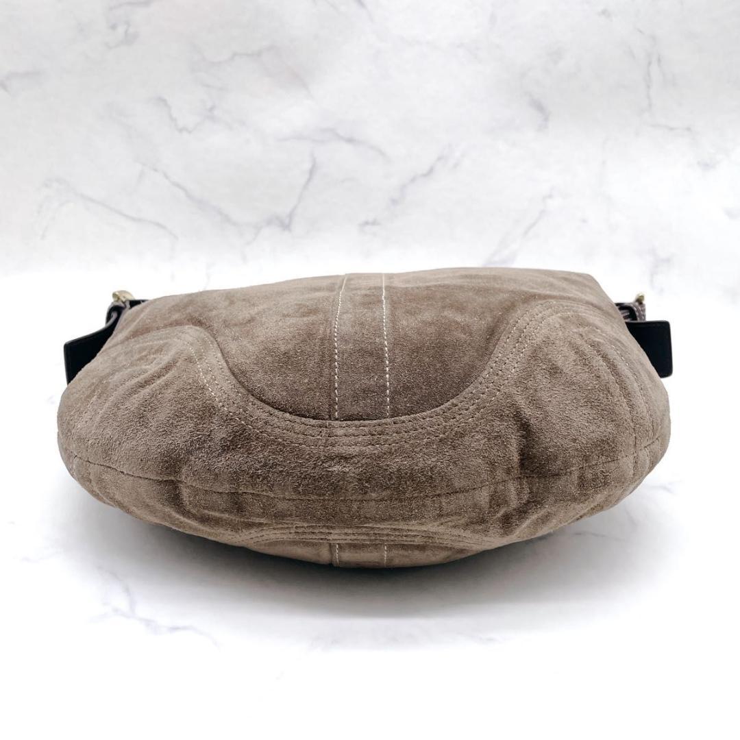 コーチ ホーボー ワンショルダーバッグ ハーフムーン スエード レザー ブラウン