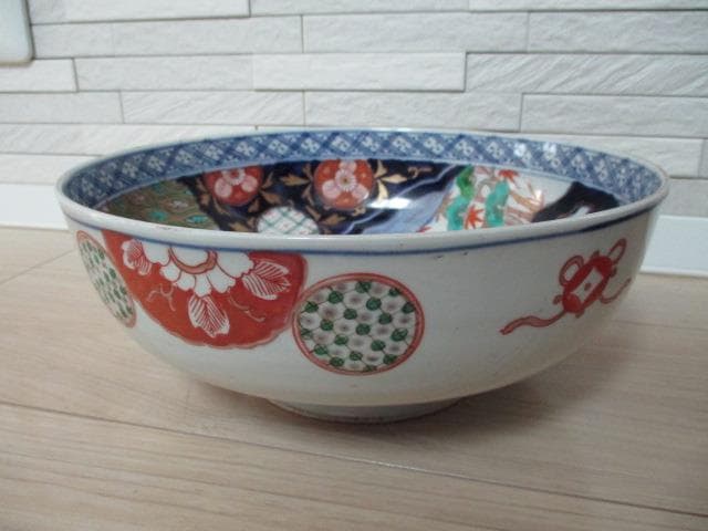 古伊万里　江戸幕末～明治期頃　染錦　鹿鶴文　三つ鉢