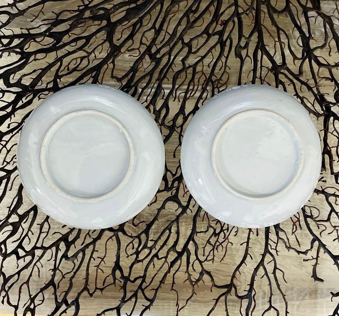 骨董 図変わり印判 希少 雪輪に福助 蓑亀 縁起図案 色絵印判 手塩皿 2