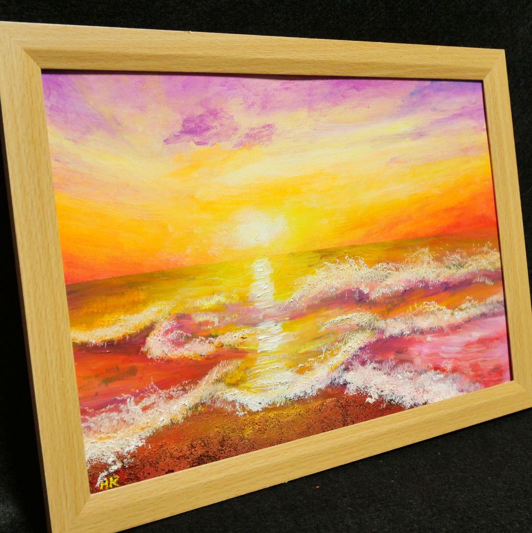 特大 P100号 古画 佐々木恭子 画 「濤」 岩手県三陸の海 ゴールドフレーム