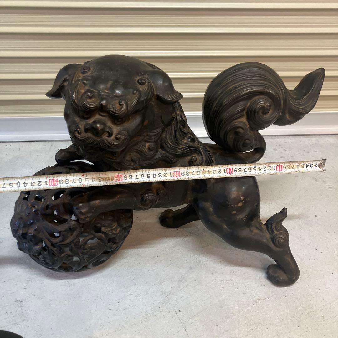 昭和レトロ 大型 鉄製 金属工芸 玉乗り獅子 玉獅子 鋳物 狛犬 置物