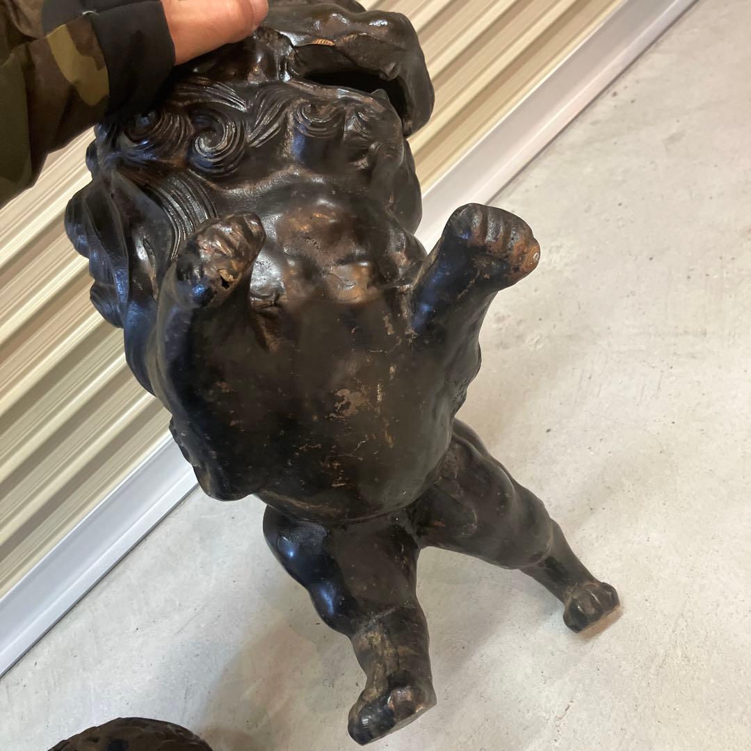 昭和レトロ 大型 鉄製 金属工芸 玉乗り獅子 玉獅子 鋳物 狛犬 置物
